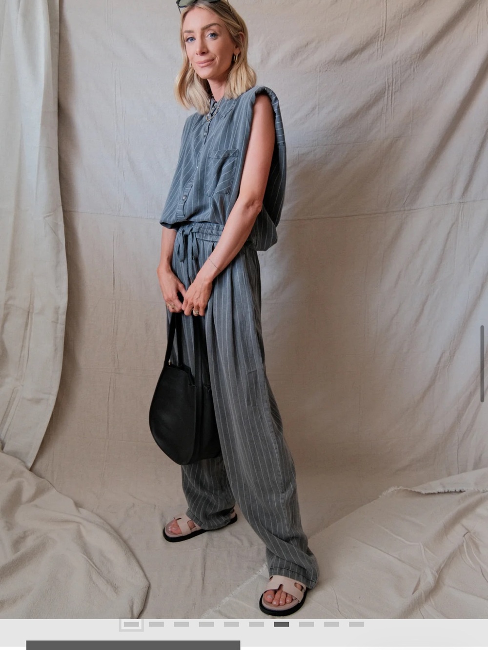 Shop Stevie Striped Gray Wide-Leg Two-Piece Set with Tie Waist
